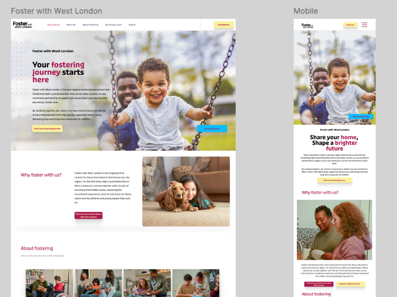 A screenshot of the figma designs of the homepage in both desktop and mobile view