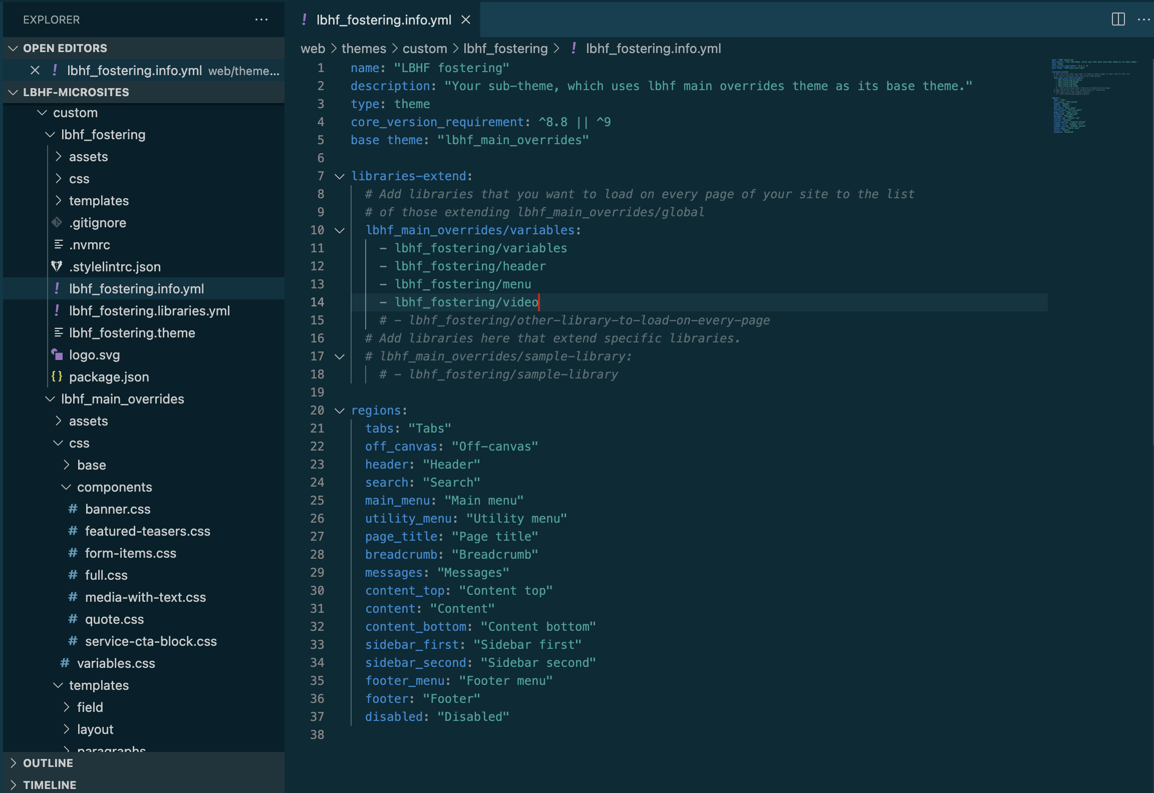 A screenshot of the codebase, showing a theme using another theme as a base theme